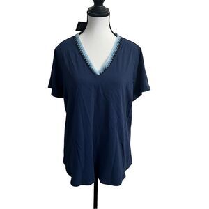 NWT DG2 Short Sleeve V Neck T-shirt With Crocheted Neckline Size Large